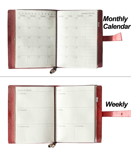 [Refills-Small] 4pcs/set Leather Planner Refills Inserts Monthly Calendar & Daily, Fit 5.3* 4inch